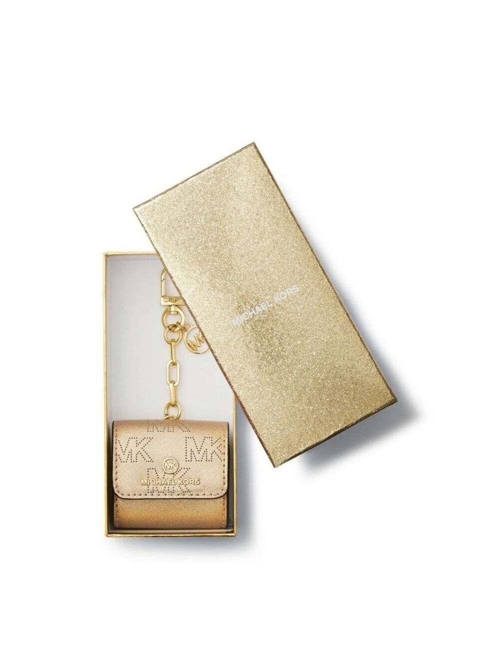 LEATHER CLIP CASE FOR AIRPODS MICHAEL KORS PALE GOLD & GOLD HARDWARE